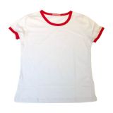 Camiseta de algodón peinado en blanco para mujer con llanta colorida