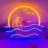 CALCA Sunset & Sea Neon Sign, Handmade Sunrise Neon Light Sign for Bedroom Wall USB 5VDC  Size- 16.9X12.9inches